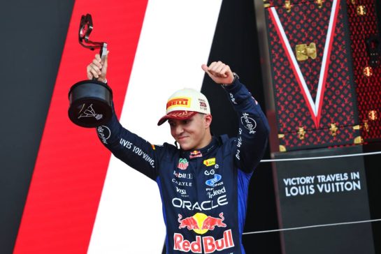 Isack Hadjar (FRA) Red Bull Racing celebrates his third position on the podium.
07.06.2026. Formula 1 World Championship, Rd 6, Monaco Grand Prix, Monte Carlo, Monaco, Race Day.
- www.xpbimages.com, EMail: requests@xpbimages.com © Copyright: Bearne / XPB Images