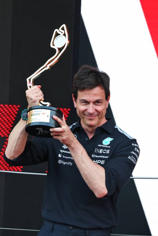Toto Wolff (GER) Mercedes AMG Formula One Team Shareholder and Executive Director celebrates on the podium.
07.06.2026. Formula 1 World Championship, Rd 6, Monaco Grand Prix, Monte Carlo, Monaco, Race Day.
- www.xpbimages.com, EMail: requests@xpbimages.com © Copyright: Bearne / XPB Images