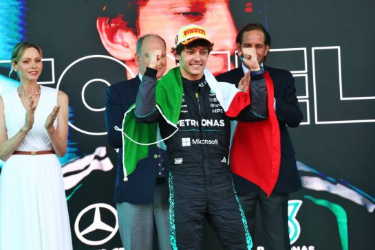 Race winner Andrea Kimi Antonelli (ITA) Mercedes AMG Formula One Team celebrates on the podium.
07.06.2026. Formula 1 World Championship, Rd 6, Monaco Grand Prix, Monte Carlo, Monaco, Race Day.
- www.xpbimages.com, EMail: requests@xpbimages.com © Copyright: Bearne / XPB Images