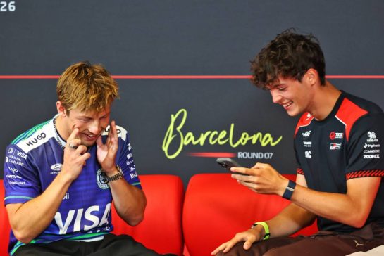 (L to R): Liam Lawson (NZL) Racing Bulls Formula One Team and Oliver Bearman (GBR) Haas F1 Team in the FIA Press Conference.
11.06.2026. Formula 1 World Championship, Rd 7, Barcelona-Catalunya Grand Prix, Barcelona, Spain, Preparation Day.
- www.xpbimages.com, EMail: requests@xpbimages.com © Copyright: Bearne / XPB Images