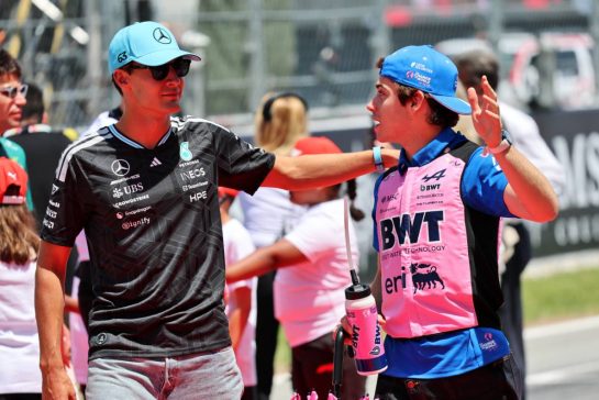 (L to R): George Russell (GBR) Mercedes AMG Formula One Team with Franco Colapinto (ARG) Alpine F1 Team on the drivers' parade.
14.06.2026. Formula 1 World Championship, Rd 7, Barcelona-Catalunya Grand Prix, Barcelona, Spain, Race Day.
- www.xpbimages.com, EMail: requests@xpbimages.com © Copyright: Batchelor / XPB Images