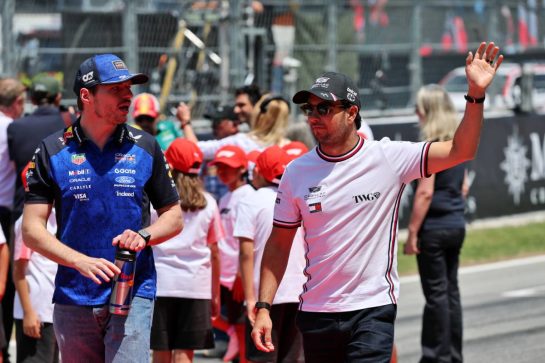 (L to R): Max Verstappen (NLD) Red Bull Racing with Sergio Perez (MEX) Cadillac Formula 1 Team on the drivers' parade.
14.06.2026. Formula 1 World Championship, Rd 7, Barcelona-Catalunya Grand Prix, Barcelona, Spain, Race Day.
- www.xpbimages.com, EMail: requests@xpbimages.com © Copyright: Batchelor / XPB Images