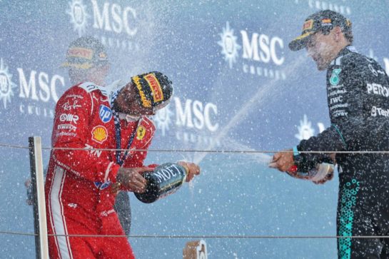 Race winner Lewis Hamilton (GBR) Scuderia Ferrari celebrates on the podium.
14.06.2026. Formula 1 World Championship, Rd 7, Barcelona-Catalunya Grand Prix, Barcelona, Spain, Race Day.
- www.xpbimages.com, EMail: requests@xpbimages.com © Copyright: Charniaux / XPB Images