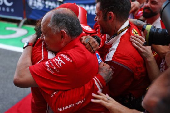 Race winner Lewis Hamilton (GBR) Scuderia Ferrari celebrates in parc ferme with Frederic Vasseur (FRA) Scuderia Ferrari Team Principal.
14.06.2026. Formula 1 World Championship, Rd 7, Barcelona-Catalunya Grand Prix, Barcelona, Spain, Race Day.
- www.xpbimages.com, EMail: requests@xpbimages.com © Copyright: Patching / XPB Images