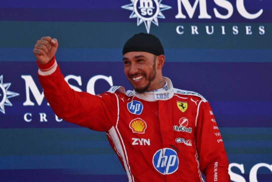 Race winner Lewis Hamilton (GBR) Scuderia Ferrari celebrates on the podium.
14.06.2026. Formula 1 World Championship, Rd 7, Barcelona-Catalunya Grand Prix, Barcelona, Spain, Race Day.
- www.xpbimages.com, EMail: requests@xpbimages.com © Copyright: Rew / XPB Images
