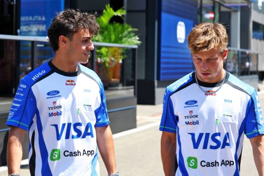 (L to R): Arvid Lindblad (GBR) Racing Bulls Formula One Team with team mate Liam Lawson (NZL) Racing Bulls Formula One Team.
25.06.2026. Formula 1 World Championship, Rd 8, Austrian Grand Prix, Spielberg, Austria, Preparation Day.
- www.xpbimages.com, EMail: requests@xpbimages.com © Copyright: Bearne / XPB Images