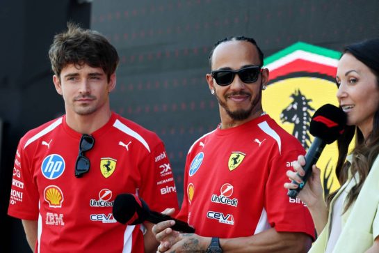 (L to R): Charles Leclerc (MON) Scuderia Ferrari and Lewis Hamilton (GBR) Scuderia Ferrari on the FanZone Stage.
26.06.2026. Formula 1 World Championship, Rd 8, Austrian Grand Prix, Spielberg, Austria, Practice Day.
- www.xpbimages.com, EMail: requests@xpbimages.com © Copyright: Moy / XPB Images
