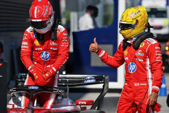 (L to R): Charles Leclerc (MON) Scuderia Ferrari and Lewis Hamilton (GBR) Scuderia Ferrari in qualifying parc ferme.
27.06.2026. Formula 1 World Championship, Rd 8, Austrian Grand Prix, Spielberg, Austria, Qualifying Day.
- www.xpbimages.com, EMail: requests@xpbimages.com © Copyright: Charniaux / XPB Images