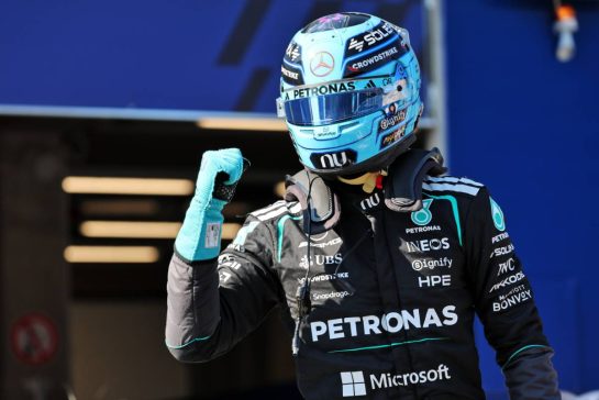 George Russell (GBR) Mercedes AMG Formula One Team celebrates pole position in qualifying parc ferme.
27.06.2026. Formula 1 World Championship, Rd 8, Austrian Grand Prix, Spielberg, Austria, Qualifying Day.
- www.xpbimages.com, EMail: requests@xpbimages.com © Copyright: Batchelor / XPB Images