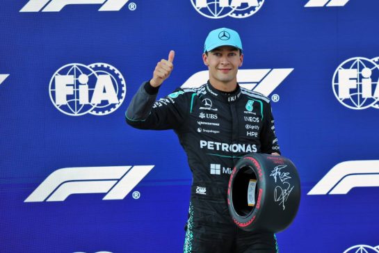 George Russell (GBR) Mercedes AMG Formula One Team with the Pirelli Pole Position Award in qualifying parc ferme.
27.06.2026. Formula 1 World Championship, Rd 8, Austrian Grand Prix, Spielberg, Austria, Qualifying Day.
- www.xpbimages.com, EMail: requests@xpbimages.com © Copyright: Batchelor / XPB Images