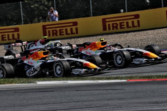 Arvid Lindblad (GBR) Racing Bulls Formula One Team VCARB 03 and Liam Lawson (NZL) Racing Bulls Formula One Team VCARB 03 battle for position.
28.06.2026. Formula 1 World Championship, Rd 8, Austrian Grand Prix, Spielberg, Austria, Race Day.
- www.xpbimages.com, EMail: requests@xpbimages.com © Copyright: Charniaux / XPB Images