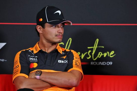 Lando Norris (GBR) McLaren F1 Team in the FIA Press Conference.
02.07.2026. Formula 1 World Championship, Rd 9, British Grand Prix, Silverstone, England, Preparation Day.
- www.xpbimages.com, EMail: requests@xpbimages.com © Copyright: Moy / XPB Images