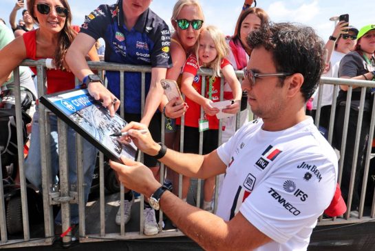 Sergio Perez (MEX) Cadillac Formula 1 Team with fans.
03.07.2026. Formula 1 World Championship, Rd 9, British Grand Prix, Silverstone, England, Sprint Qualifying Day.
- www.xpbimages.com, EMail: requests@xpbimages.com © Copyright: Davenport / XPB Images