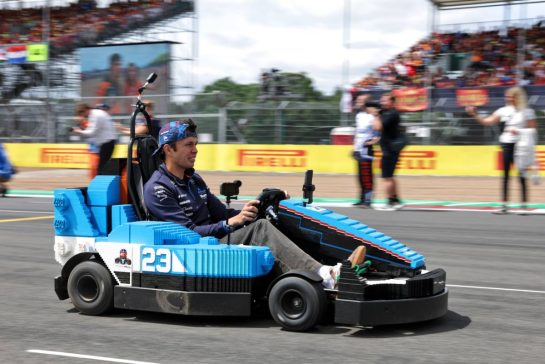 Alexander Albon (THA) Williams F1 Team in a Lego kart on the drivers' parade.
05.07.2026. Formula 1 World Championship, Rd 9, British Grand Prix, Silverstone, England, Race Day.
- www.xpbimages.com, EMail: requests@xpbimages.com © Copyright: Bearne / XPB Images