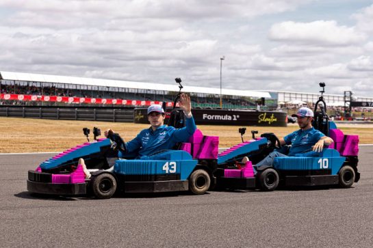 Franco Colapinto (ARG) Alpine F1 Team and Pierre Gasly (FRA) Alpine F1 Team in Lego karts on the drivers' parade.
05.07.2026. Formula 1 World Championship, Rd 9, British Grand Prix, Silverstone, England, Race Day.
- www.xpbimages.com, EMail: requests@xpbimages.com © Copyright: Denny / XPB Images