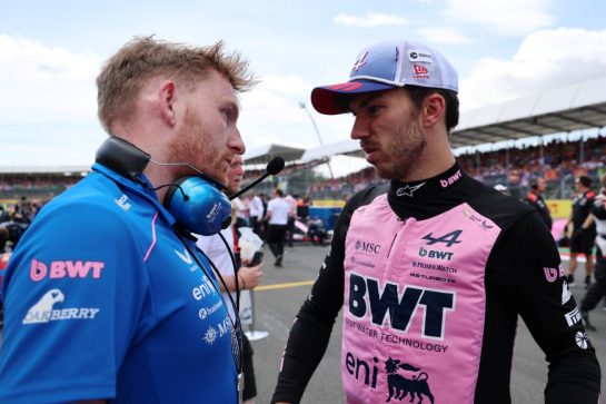 (L to R): Josh Peckett (GBR) Alpine F1 Team Race Engineer with Pierre Gasly (FRA) Alpine F1 Team on the grid.
05.07.2026. Formula 1 World Championship, Rd 9, British Grand Prix, Silverstone, England, Race Day.
- www.xpbimages.com, EMail: requests@xpbimages.com © Copyright: Batchelor / XPB Images