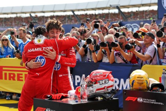 Race winner Charles Leclerc (MON) Scuderia Ferrari celebrates in parc ferme with third placed team mate Lewis Hamilton (GBR) Scuderia Ferrari.
05.07.2026. Formula 1 World Championship, Rd 9, British Grand Prix, Silverstone, England, Race Day.
- www.xpbimages.com, EMail: requests@xpbimages.com © Copyright: Bearne / XPB Images