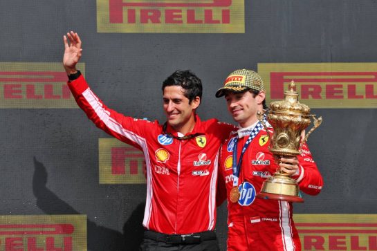 (L to R): Bryan Bozzi (ITA) Scuderia Ferrari Race Engineer celebrates on the podium with Bryan Bozzi (ITA) Scuderia Ferrari Race Engineer.
05.07.2026. Formula 1 World Championship, Rd 9, British Grand Prix, Silverstone, England, Race Day.
- www.xpbimages.com, EMail: requests@xpbimages.com © Copyright: Moy / XPB Images