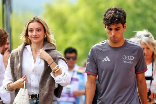 (L to R): Isabella Bernardini (BRA) with her boyfriend Gabriel Bortoleto (BRA) Audi F1 Team.
17.07.2026. Formula 1 World Championship, Rd 10, Belgian Grand Prix, Spa Francorchamps, Belgium, Practice Day.
- www.xpbimages.com, EMail: requests@xpbimages.com © Copyright: Bearne / XPB Images