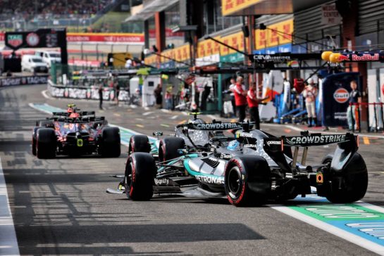George Russell (GBR) Mercedes AMG Formula One Team W17 leaves the pits.
18.07.2026. Formula 1 World Championship, Rd 10, Belgian Grand Prix, Spa Francorchamps, Belgium, Qualifying Day.
- www.xpbimages.com, EMail: requests@xpbimages.com © Copyright: Batchelor / XPB Images