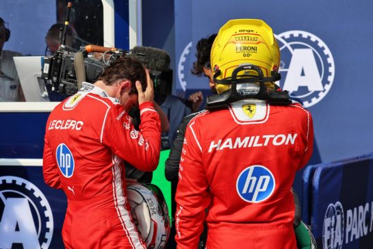 (L to R): Charles Leclerc (MON) Scuderia Ferrari and Lewis Hamilton (GBR) Scuderia Ferrari in qualifying parc ferme.
18.07.2026. Formula 1 World Championship, Rd 10, Belgian Grand Prix, Spa Francorchamps, Belgium, Qualifying Day.
- www.xpbimages.com, EMail: requests@xpbimages.com © Copyright: Batchelor / XPB Images