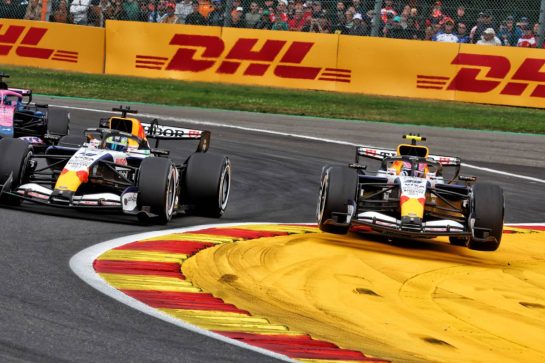 (L to R): Arvid Lindblad (GBR) Racing Bulls Formula One Team VCARB 03 and Liam Lawson (NZL) Racing Bulls Formula One Team VCARB 03 running wide.
19.07.2026. Formula 1 World Championship, Rd 10, Belgian Grand Prix, Spa Francorchamps, Belgium, Race Day.
- www.xpbimages.com, EMail: requests@xpbimages.com © Copyright: Patching / XPB Images