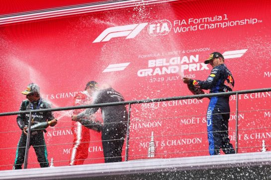 The podium: Charles Leclerc (MON) Scuderia Ferrari, second; Andrea Kimi Antonelli (ITA) Mercedes AMG Formula One Team, race winner; Max Verstappen (NLD) Red Bull Racing, third; Tom Batch (GBR) Mercedes AMG F1 Formula One Team Operations Director.
19.07.2026. Formula 1 World Championship, Rd 10, Belgian Grand Prix, Spa Francorchamps, Belgium, Race Day.
- www.xpbimages.com, EMail: requests@xpbimages.com © Copyright: Patching / XPB Images