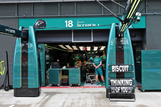 A pit board sending best wishes to Mick 'Biscuit' Fern (GBR) Aston Martin F1 Team Tyre Technician.
23.07.2026. Formula 1 World Championship, Rd 11, Hungarian Grand Prix, Budapest, Hungary, Preparation Day.
- www.xpbimages.com, EMail: requests@xpbimages.com © Copyright: Moy / XPB Images