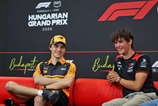 (L to R): Oscar Piastri (AUS) McLaren F1 Team and Oliver Bearman (GBR) Haas F1 Team in the FIA Press Conference.
23.07.2026. Formula 1 World Championship, Rd 11, Hungarian Grand Prix, Budapest, Hungary, Preparation Day.
- www.xpbimages.com, EMail: requests@xpbimages.com © Copyright: Moy / XPB Images