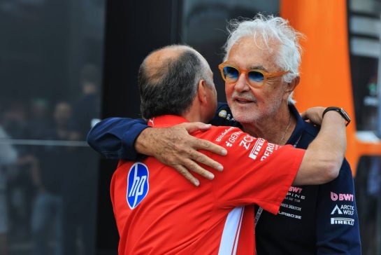 (L to R): Frederic Vasseur (FRA) Scuderia Ferrari Team Principal with Flavio Briatore (ITA) Alpine F1 Team Executive Advisor.
24.07.2026. Formula 1 World Championship, Rd 11, Hungarian Grand Prix, Budapest, Hungary, Practice Day.
- www.xpbimages.com, EMail: requests@xpbimages.com © Copyright: Moy / XPB Images