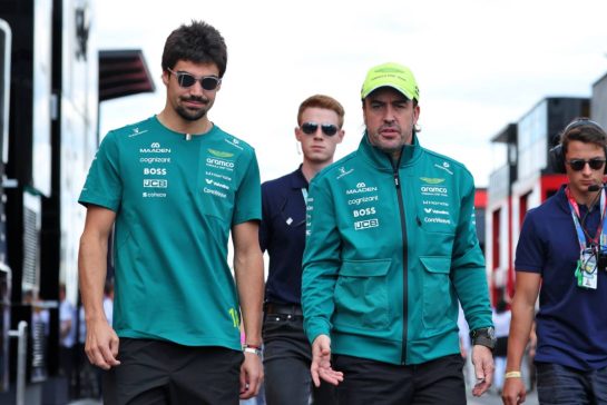 (L to R): Lance Stroll (CDN) Aston Martin F1 Team with Fernando Alonso (ESP) Aston Martin F1 Team.
24.07.2026. Formula 1 World Championship, Rd 11, Hungarian Grand Prix, Budapest, Hungary, Practice Day.
- www.xpbimages.com, EMail: requests@xpbimages.com © Copyright: Rew / XPB Images