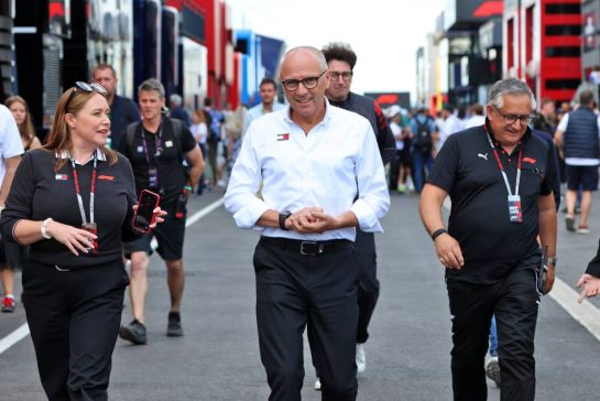 Stefano Domenicali (ITA) Formula One President and CEO (Centre).
24.07.2026. Formula 1 World Championship, Rd 11, Hungarian Grand Prix, Budapest, Hungary, Practice Day.
- www.xpbimages.com, EMail: requests@xpbimages.com © Copyright: Rew / XPB Images