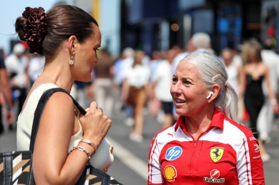 (L to R): Laura Winter (GBR) F1 Presenter with Angela Cullen (NZL) Scuderia Ferrari Physiotherapist.
26.07.2026. Formula 1 World Championship, Rd 11, Hungarian Grand Prix, Budapest, Hungary, Race Day.
- www.xpbimages.com, EMail: requests@xpbimages.com © Copyright: Rew / XPB Images