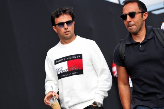 (L to R): Sergio Perez (MEX) Cadillac Formula 1 Team with Khalil Beschir (LBN) Driver Manager.
20.08.2026. Formula 1 World Championship, Rd 12, Dutch Grand Prix, Zandvoort, Netherlands, Preparation Day.
- www.xpbimages.com, EMail: requests@xpbimages.com © Copyright: Bearne / XPB Images