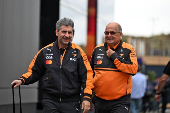 (L to R): Andrea Stella (ITA) McLaren F1 Team Team Principal with Luca Colajanni (ITA) McLaren F1 Team Communications Director.
20.08.2026. Formula 1 World Championship, Rd 12, Dutch Grand Prix, Zandvoort, Netherlands, Preparation Day.
- www.xpbimages.com, EMail: requests@xpbimages.com © Copyright: Price / XPB Images