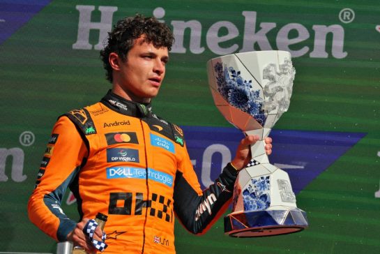 Race winner Lando Norris (GBR) McLaren F1 Team celebrates on the podium.
23.08.2026. Formula 1 World Championship, Rd 12, Dutch Grand Prix, Zandvoort, Netherlands, Race Day.
- www.xpbimages.com, EMail: requests@xpbimages.com © Copyright: Moy / XPB Images