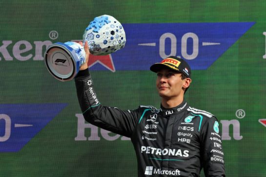 George Russell (GBR) Mercedes AMG Formula One Team celebrates his third position on the podium.
23.08.2026. Formula 1 World Championship, Rd 12, Dutch Grand Prix, Zandvoort, Netherlands, Race Day.
- www.xpbimages.com, EMail: requests@xpbimages.com © Copyright: Moy / XPB Images
