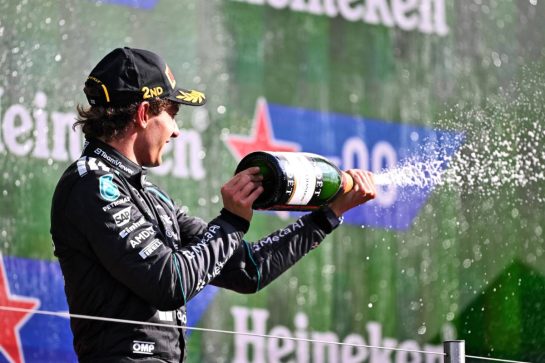 Andrea Kimi Antonelli (ITA) Mercedes AMG Formula One Team celebrates his second position on the podium.
23.08.2026. Formula 1 World Championship, Rd 12, Dutch Grand Prix, Zandvoort, Netherlands, Race Day.
- www.xpbimages.com, EMail: requests@xpbimages.com © Copyright: Price / XPB Images