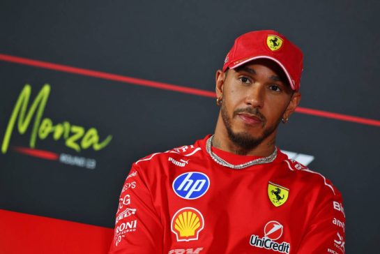 Lewis Hamilton (GBR) Scuderia Ferrari in the FIA Press Conference.
03.09.2026. Formula 1 World Championship, Rd 13, Italian Grand Prix, Monza, Italy, Preparation Day.
- www.xpbimages.com, EMail: requests@xpbimages.com © Copyright: Bearne / XPB Images