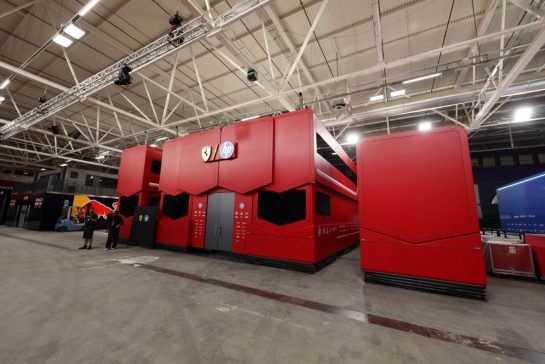 Scuderia Ferrari trucks in the indoor paddock area. 10.09.2026. Formula 1 World Championship, Rd 14, Spanish Grand Prix, Madrid, Spain, Preparation Day.- www.xpbimages.com, EMail: requests@xpbimages.com © Copyright: XPB Images