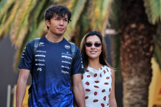 (L to R): Alexander Albon (THA) Williams F1 Team with his girlfriend Muni Lily He (CHN) Professional Golfer,
12.09.2026. Formula 1 World Championship, Rd 14, Spanish Grand Prix, Madrid, Spain, Qualifying Day.
- www.xpbimages.com, EMail: requests@xpbimages.com © Copyright: Moy / XPB Images