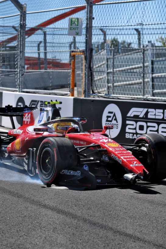 Lewis Hamilton (GBR) Scuderia Ferrari SF-26 with a broken front wing in the third practice session.
12.09.2026. Formula 1 World Championship, Rd 14, Spanish Grand Prix, Madrid, Spain, Qualifying Day.
- www.xpbimages.com, EMail: requests@xpbimages.com © Copyright: Moy / XPB Images