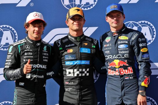Qualifying top three in parc ferme (L to R): Andrea Kimi Antonelli (ITA) Mercedes AMG Formula One Team, second; Lando Norris (GBR) McLaren F1 Team, pole position; Max Verstappen (NLD) Red Bull Racing, third.
12.09.2026. Formula 1 World Championship, Rd 14, Spanish Grand Prix, Madrid, Spain, Qualifying Day.
- www.xpbimages.com, EMail: requests@xpbimages.com © Copyright: Batchelor / XPB Images