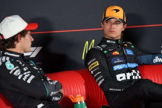 (L to R): Andrea Kimi Antonelli (ITA) Mercedes AMG Formula One Team and Lando Norris (GBR) McLaren F1 Team in the post qualifying FIA Press Conference.
12.09.2026. Formula 1 World Championship, Rd 14, Spanish Grand Prix, Madrid, Spain, Qualifying Day.
- www.xpbimages.com, EMail: requests@xpbimages.com © Copyright: Batchelor / XPB Images