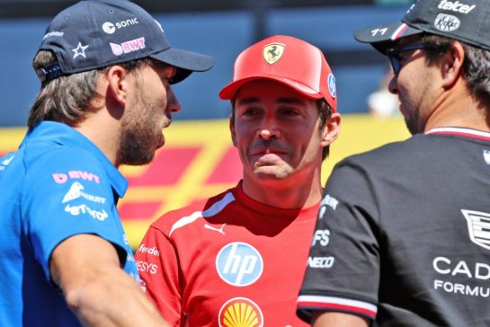 (L to R): Pierre Gasly (FRA) Alpine F1 Team with Charles Leclerc (MON) Scuderia Ferrari and Sergio Perez (MEX) Cadillac Formula 1 Team on the drivers' parade.
13.09.2026. Formula 1 World Championship, Rd 14, Spanish Grand Prix, Madrid, Spain, Race Day.
- www.xpbimages.com, EMail: requests@xpbimages.com © Copyright: Batchelor / XPB Images