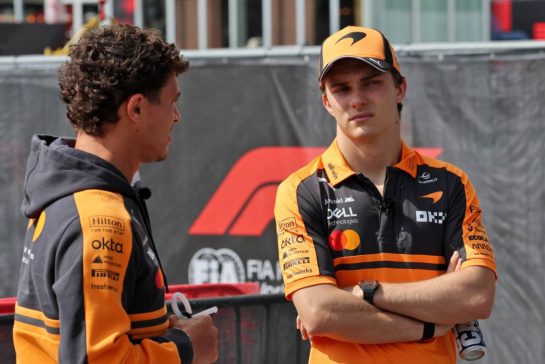 (L to R): Lando Norris (GBR) McLaren F1 Team with team mate Oscar Piastri (AUS) McLaren F1 Team.
23.09.2026. Formula One World Championship, Rd 15, Azerbaijan Grand Prix, Baku, Azerbaijan, Preparations Day.
- www.xpbimages.com, EMail: requests@xpbimages.com © Copyright: Batchelor / XPB Images