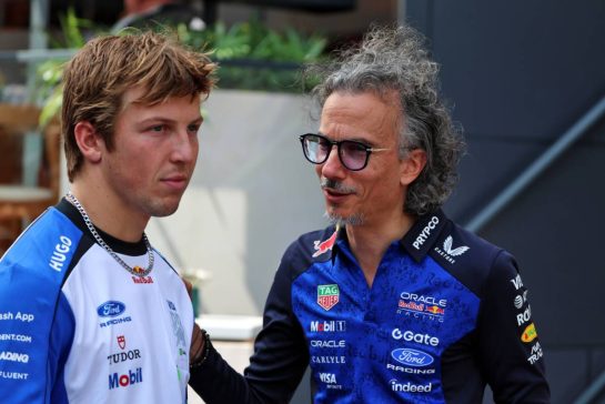 (L to R): Liam Lawson (NZL) Racing Bulls Formula One Team with Laurent Mekies (FRA) Red Bull Racing Team Principal and CEO.
23.09.2026. Formula One World Championship, Rd 15, Azerbaijan Grand Prix, Baku, Azerbaijan, Preparations Day.
- www.xpbimages.com, EMail: requests@xpbimages.com © Copyright: Rew / XPB Images