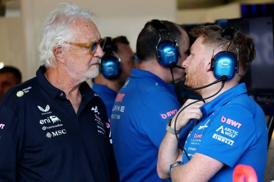 (L to R): Flavio Briatore (ITA) Alpine F1 Team Executive Advisor with Josh Peckett (GBR) Alpine F1 Team Race Engineer.
24.09.2026. Formula One World Championship, Rd 15, Azerbaijan Grand Prix, Baku, Azerbaijan, Practice Day.
- www.xpbimages.com, EMail: requests@xpbimages.com © Copyright: Batchelor / XPB Images