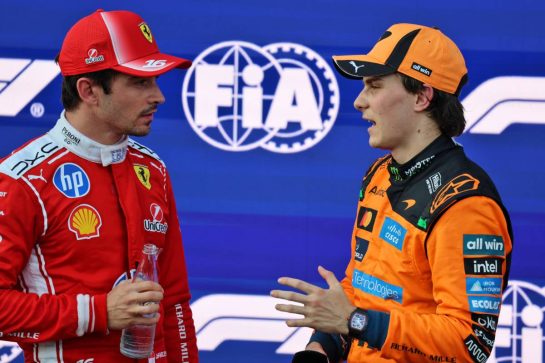 (L to R): Charles Leclerc (MON) Scuderia Ferrari with Oscar Piastri (AUS) McLaren F1 Team in qualifying parc ferme.
25.09.2026. Formula One World Championship, Rd 15, Azerbaijan Grand Prix, Baku, Azerbaijan, Qualifying Day.
- www.xpbimages.com, EMail: requests@xpbimages.com © Copyright: Batchelor / XPB Images