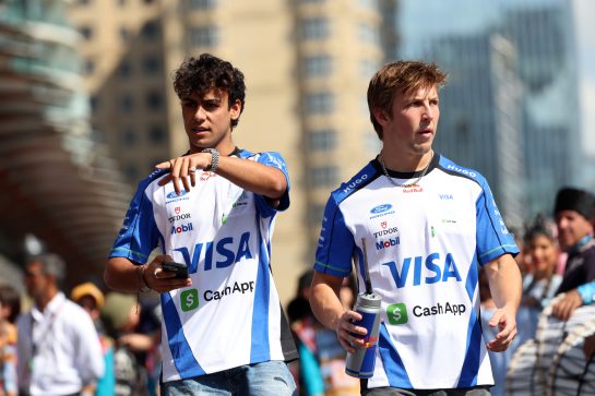 (L to R): Arvid Lindblad (GBR) Racing Bulls Formula One Team and Liam Lawson (NZL) Racing Bulls Formula One Team on the drivers' parade.
26.09.2026. Formula One World Championship, Rd 15, Azerbaijan Grand Prix, Baku, Azerbaijan, Race Day.
- www.xpbimages.com, EMail: requests@xpbimages.com © Copyright: Rew / XPB Images